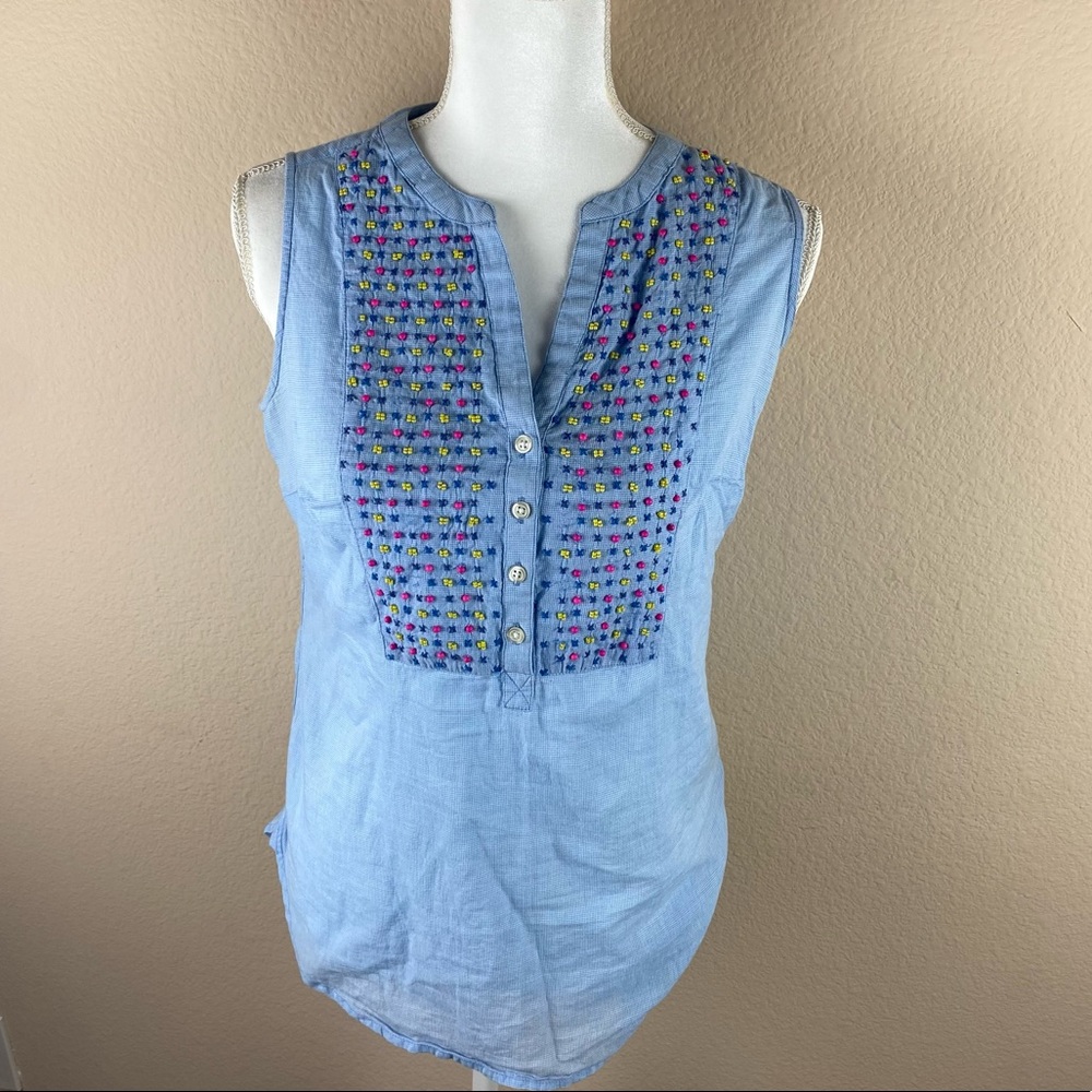 Talbots Blue Beaded Sleeveless Top Sz xsmall